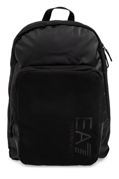 Ea7 Logo Printed Backpack In Black