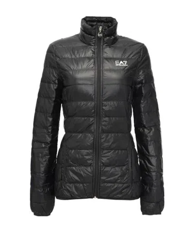 Ea7 Logo Printed Down Jacket In Black