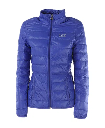 Ea7 Logo Printed Down Jacket In Blue