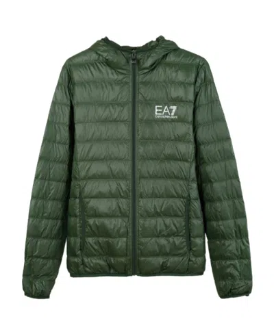 Ea7 Logo Printed Down Jacket In Green