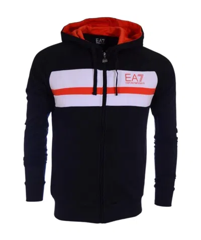 Ea7 Logo Printed Hooded Casual Jacket In Black