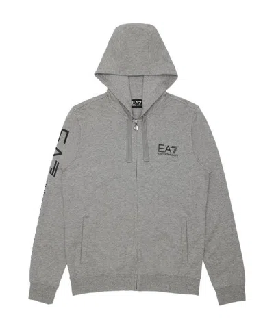 Ea7 Logo Printed Hooded Casual Jacket In Gray