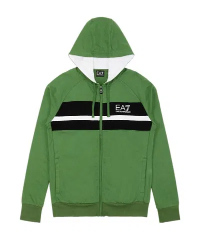 Ea7 Logo Printed Hooded Casual Jacket In Green
