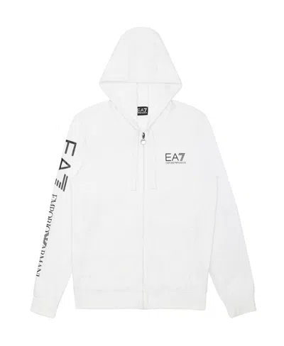 Ea7 Logo Printed Hooded Casual Jacket In White