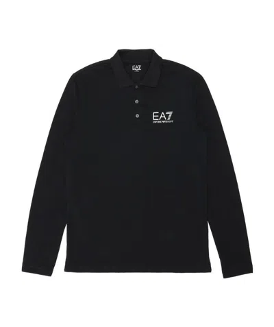 Ea7 Logo Printed Polo Shirt In Black