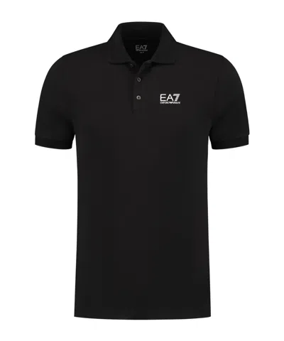 Ea7 Logo Printed Polo Shirt In Black