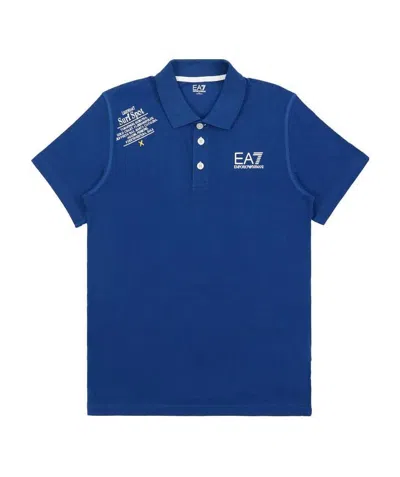 Ea7 Logo Printed Polo Shirt In Blue