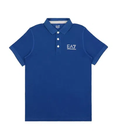 Ea7 Logo Printed Polo Shirt In Blue