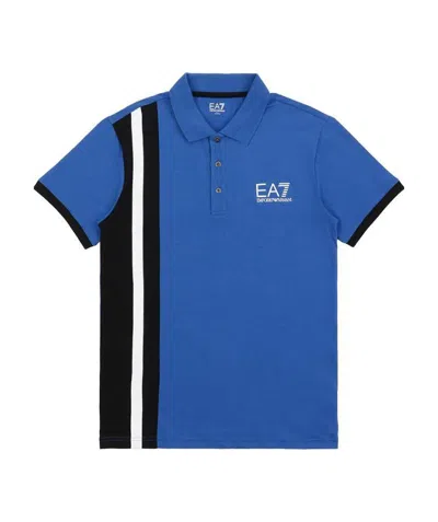 Ea7 Logo Printed Polo Shirt In Blue
