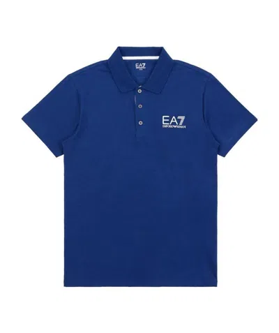 Ea7 Logo Printed Polo Shirt In Blue