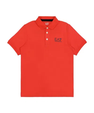 Ea7 Logo Printed Polo Shirt In Red