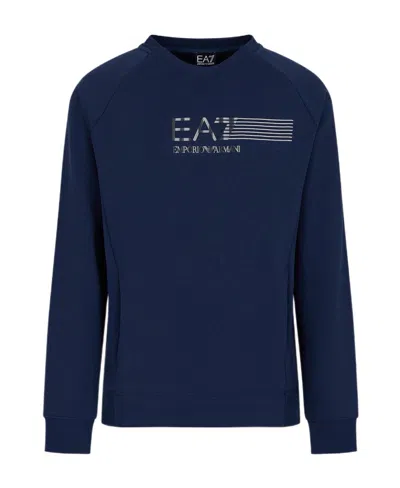 Ea7 Logo Printed Round Neck Sweater In Black