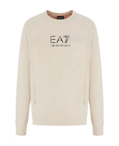 Ea7 Logo Printed Round Neck Sweater In White