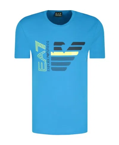 Ea7 Logo Printed Short Sleeved T-shirt In Blue