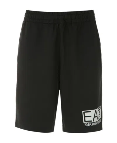 Ea7 Logo Printed Shorts In Black