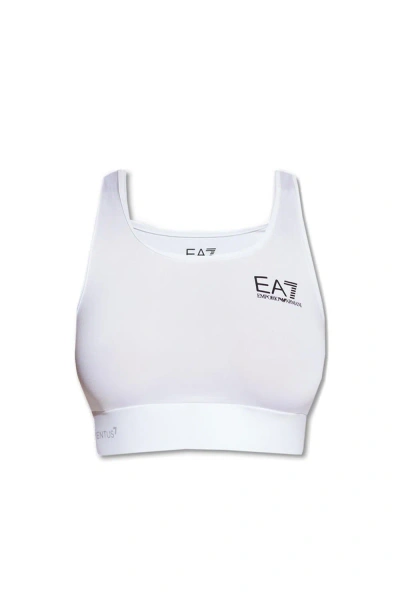 Ea7 Logo Printed Square Neck Sports Bra In White