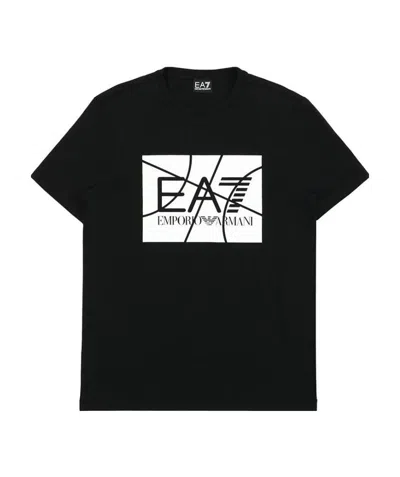 Ea7 Logo Printed T-shirt With Round Neck In Black