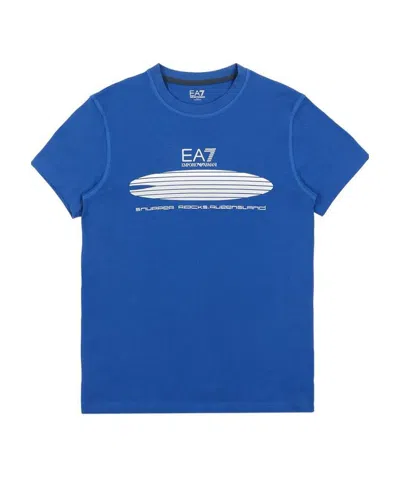 Ea7 Logo Printed T-shirt With Round Neck In Blue