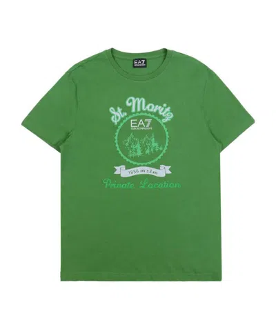 Ea7 Logo Printed T-shirt With Round Neck In Green