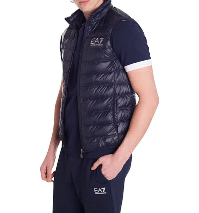 Ea7 Emporio Armani Logo Printed Zipped Gilet In Blue