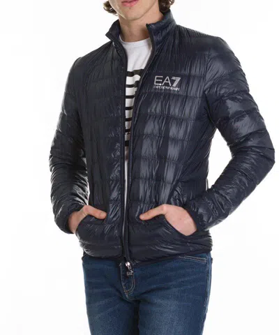 Ea7 Logo Printed Zipped Puffer Jacket In Black