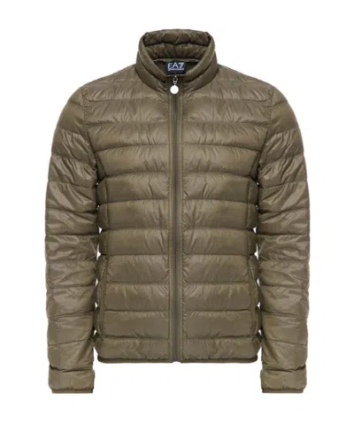 Ea7 Logo Quilted Down Jacket In Green