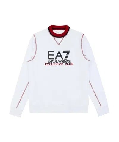 Ea7 Logo Round Neck Sweater In White