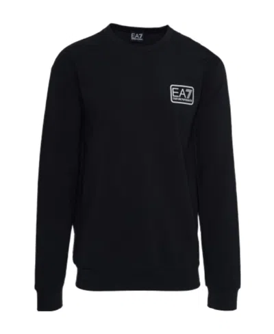 Ea7 Logo Round-necked Sweater In Blue