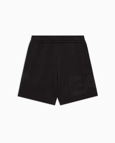 Ea7 Kids' Logo Series Boy Cotton Bermuda Shorts In Black