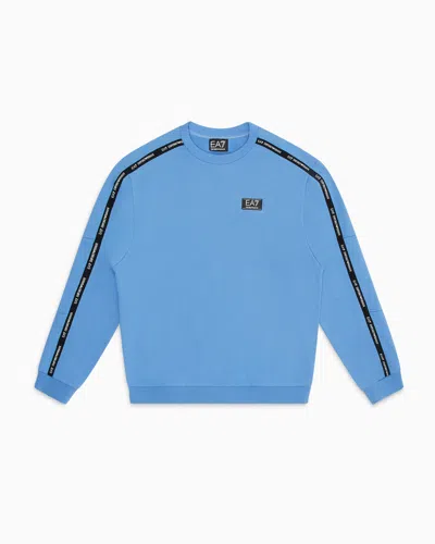 Ea7 Logo Series Boy Cotton-blend Crew-neck Sweatshirt In Light Blue
