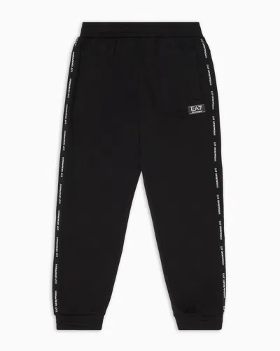 Ea7 Kids' Logo Series Boy Cotton-blend Joggers In Black