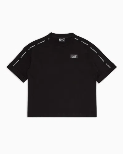 Ea7 Kids' Logo Series Boy Cotton Crew-neck T-shirt In Black
