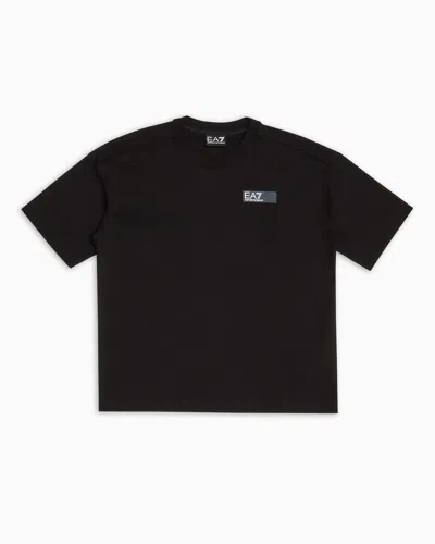 Ea7 Kids' Logo Series Boy Cotton Crew-neck T-shirt In Black