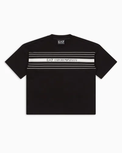 Ea7 Kids' Logo Series Boy Cotton Crew-neck T-shirt In Black