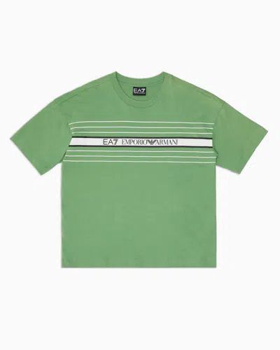 Ea7 Kids' Logo Series Boy Cotton Crew-neck T-shirt In Green