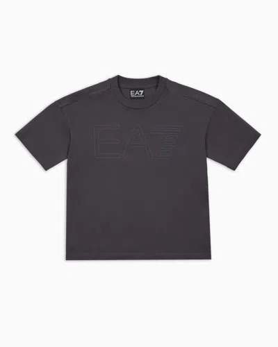 Ea7 Kids' Logo Series Boy Cotton Crew-neck T-shirt In Grey