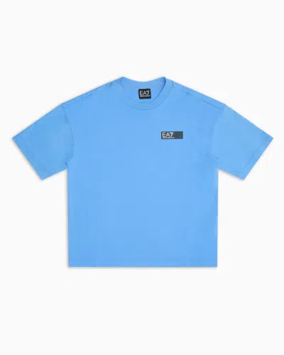 Ea7 Kids' Logo Series Boy Cotton Crew-neck T-shirt In Light Blue