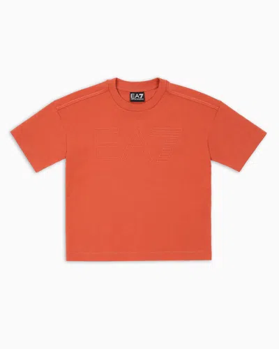 Ea7 Kids' Logo Series Boy Cotton Crew-neck T-shirt In Orange