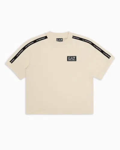 Ea7 Kids' Logo Series Boy Cotton T-shirt In Beige