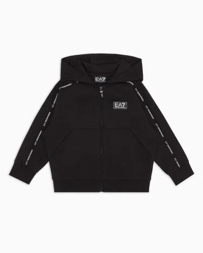 Ea7 Kids' Logo Series Boy Hooded Cotton Sweatshirt In Black