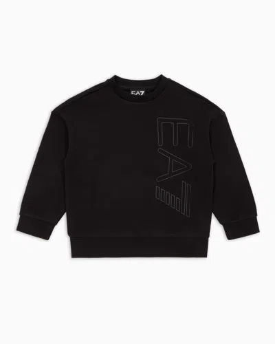 Ea7 Kids' Logo Series Boy Stretch-cotton Crew-neck Sweatshirt In Black