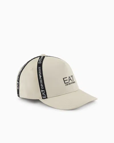 Ea7 Logo Series Cotton Baseball Cap In Beige