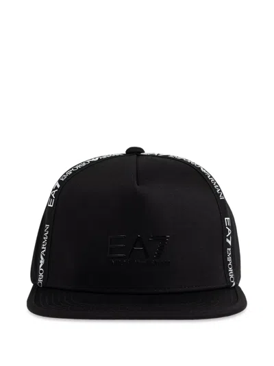 Ea7 Logo Series Cotton Baseball Cap In Black