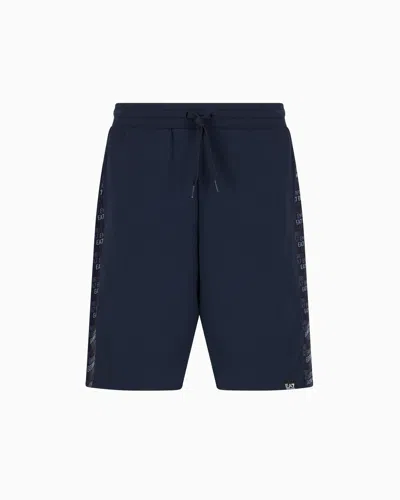 Ea7 Logo Series Cotton-blend Bermuda Shorts In Blue