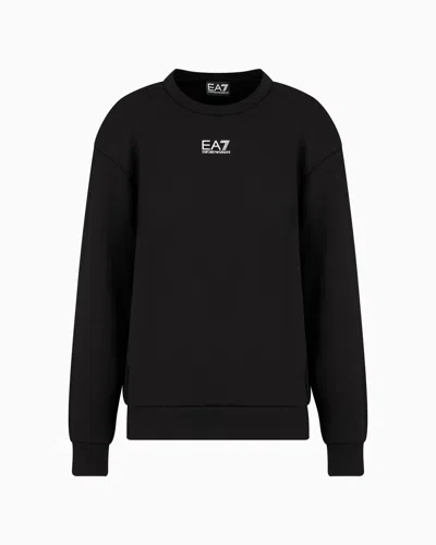 Ea7 Official Store Logo Series Cotton-blend Crew-neck Sweatshirt In Black
