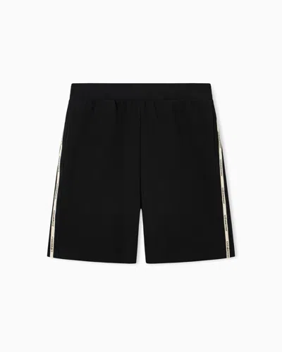 Ea7 Logo Series Cotton-blend Interlock Bermuda Shorts In Black