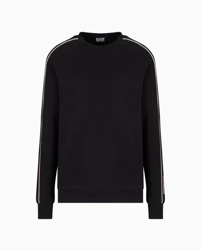 Ea7 Logo Series Cotton Crew-neck Sweatshirt In Black