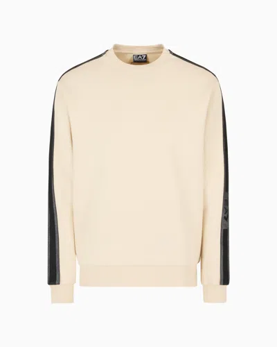Ea7 Logo Series Cotton-jersey Crew-neck Sweatshirt In Beige