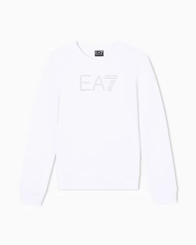 Ea7 Logo Series Cotton Jersey Crew-neck Sweatshirt In White