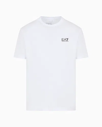 Ea7 Logo Series Cotton-jersey Crew-neck T-shirt In White